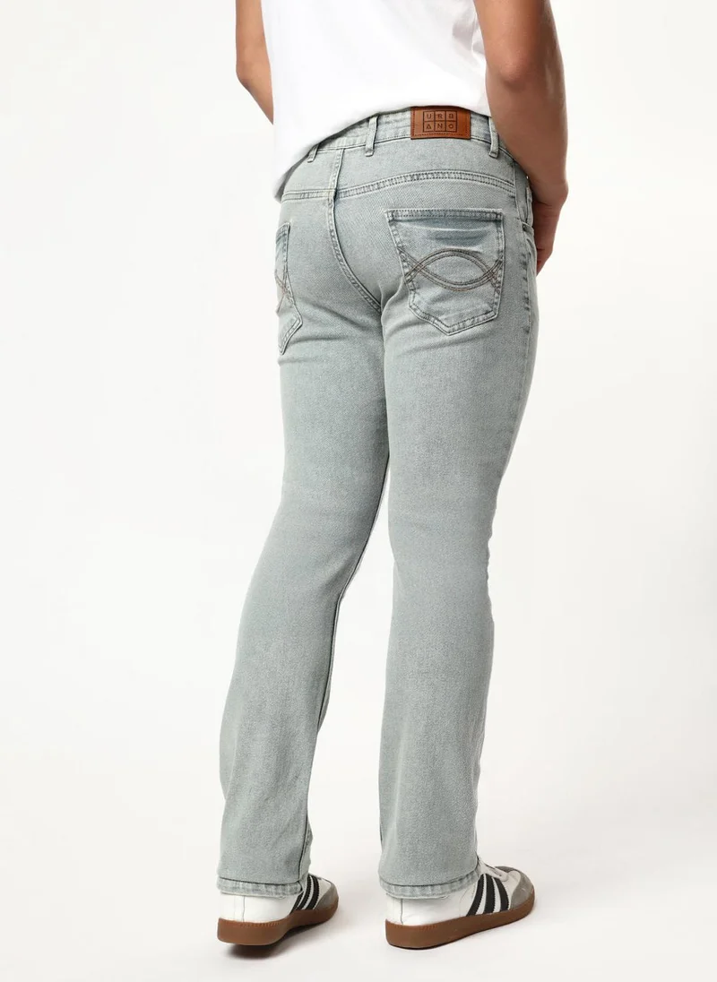 Urbano Fashion  Urbano Fashion Men's Ice Grey Bootcut Fit Mid Rise Acid Wash Jeans Stretchable for Men | Best Price UAE